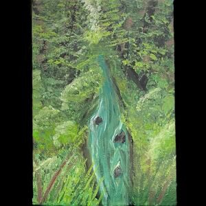 Handmade acrylic painting river through woods 5X7